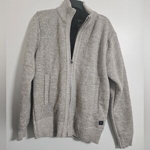 Men's David Bitton Buffalo Beige Zip Up Sweater Cardigan  Grandpa Cozy Sz M